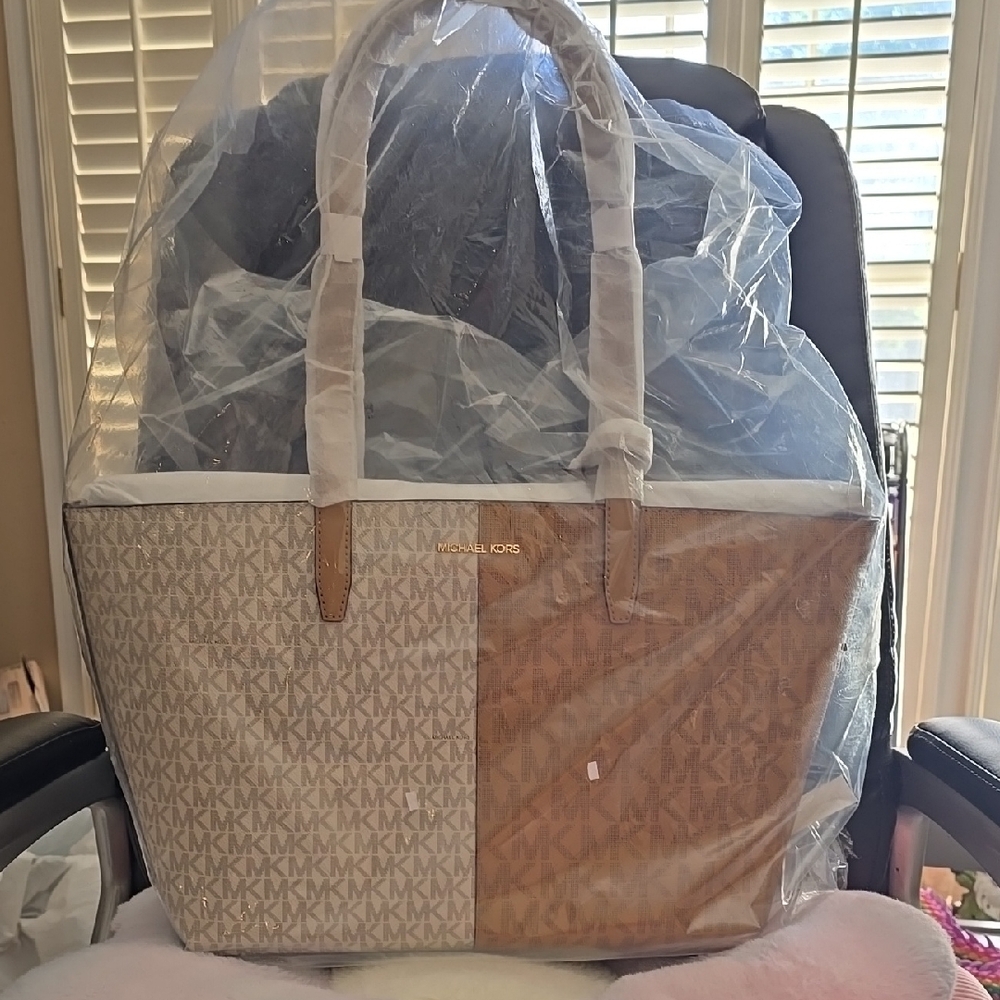 Michael Kors Brown and Cream Tote Bag